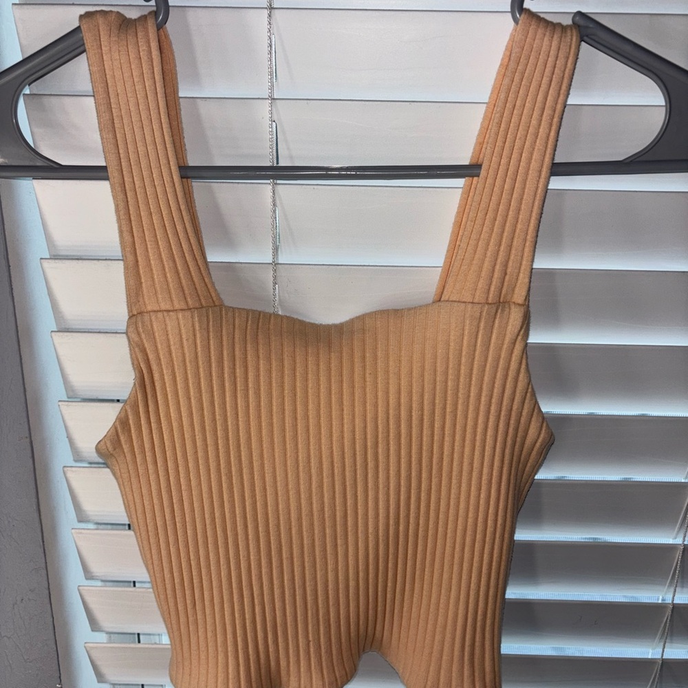 American Eagle Outfitters Brown Ribbed Fitted Tank Top